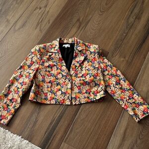 Something Navy Multicolor Floral Cropped Blazer